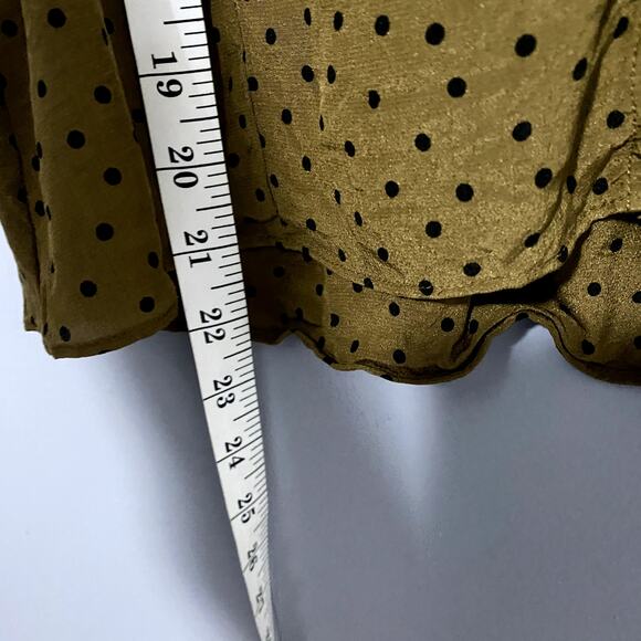 Madewell Silk Carmelina Olive Green Polka Dot Flutter-Sleeve Washable Top 6 - Picture 7 of 9